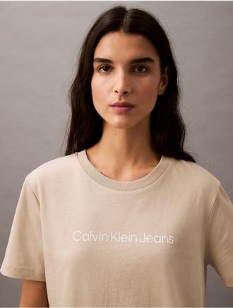Calvin Klein Jeans Calvin Klein Womens Logo Graphic Relaxed T-Shirt - Brown - XS