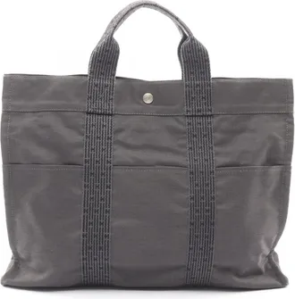 Herm&egrave;s Gray Nylon Canvas Handbag Tote Bag (Pre-Owned)