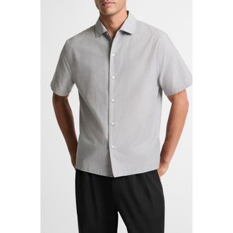 Vince Lightweight Short Sleeve Cotton Chambray Button-Up Shirt in Jet at Nordstrom, Size Xx-Large