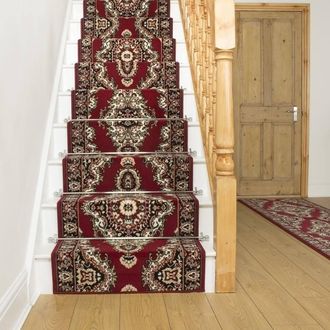 Runrug Stair Runner Carpet for Staircases - Soft & Comfy, 9mm - Turkesh in Red | Size: 60 cm x 720 cm