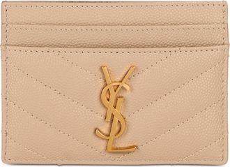 Saint Laurent Womens Card Holder Matelass&eacute; Leather Beige Calf Skin Wallets & Purses