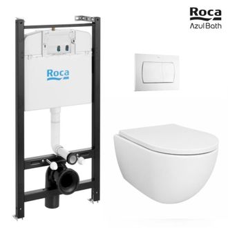 Roca Pack Bastidor Roca Active Cisterna Empotrada Y Pulsador Blanco Br + Inodoro Suspendido Swiss 53 Cm Tornado Y Soft-close