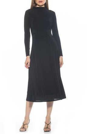 Alexia Admor Marla Long Sleeve Draped Midi Dress in Black at Nordstrom Rack, Size X-Small