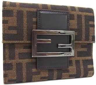 Fendi Brown Canvas Leather Wallet (Tri-Fold) (Pre-Owned)