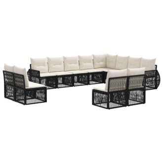 vidaXL Conjunto De Sof&aacute;s De Jard&iacute;n 12 Pcs Negro Y Blanco Crema Vidaxl
