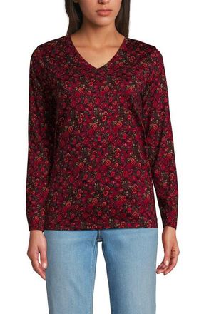 Lands End Supima Cotton Long Sleeve V-Neck T-Shirt in Lush Burgundy/red Flowers at Nordstrom, Size Medium