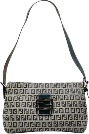 Fendi Pre-owned Shoulder Bags, female, Beige, Size: ONE SIZE Pre-owned Canvas Shoulder Bag