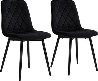 Relaxdays Relaxdays Sillas De Comedor, Juego De 2, Tapizadas En Terciopelo Negro, Patas Met&aacute;licas, 120 Kg, Sal&oacute;n Y Cocina