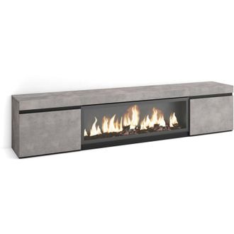 Skraut Home Mobile tv Soggiorno, Ampio spazio a disposizione, 210, Per tv fino a 80, Camino elettrico xxl, Stile moderno, Grigio Cemento - Skraut Home