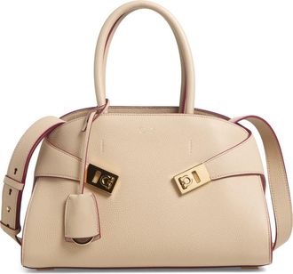 Ferragamo Small Hug Leather Top Handle Bag in Stone at Nordstrom