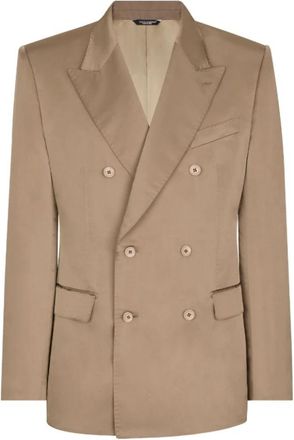 Dolce & Gabbana Zijden Double-Breasted Blazer met Peak Revers - Heren - Blazers - Bruin - L - Satijn - Jassen