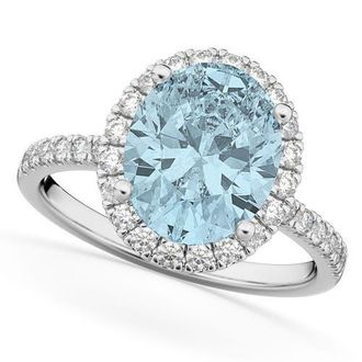 Allurez Oval Cut Halo Aquamarine & Diamond Engagement Ring 14K in 2.76Ct/white Gold at Nordstrom, Size 8.5