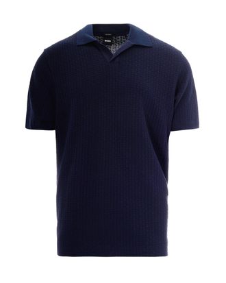 BOSS Jacquard Knit Polo Shirt with Modern Johnny Collar