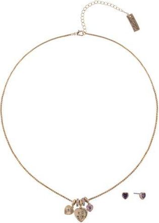 Hallmark Gold Tone Nana Rose Pendant Necklace and Earring Set in Purple-Gold at Nordstrom