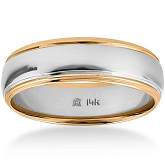 Pompeii3 Mens 14k Gold Two Tone 6mm Plain Comfort Wedding Band Size Selectable