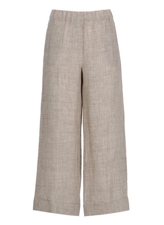 D.exterior Brown Elastic Waist Linen Shorts