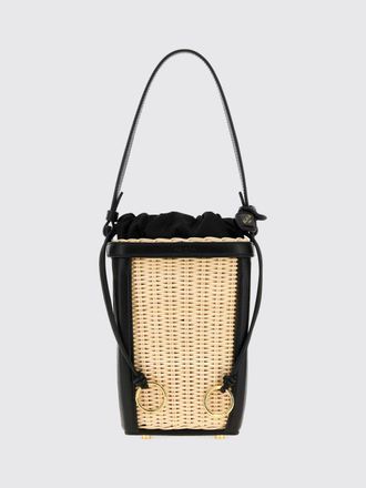 Alaia Wicker and Leather Mini Bucket Bag with Drawstring Closure