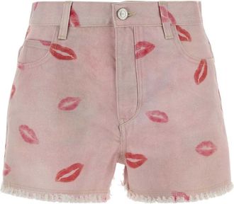 Isabel Marant Denim Shorts, female, Multicolor, Size: XS Lesia Kiss-Printed Frayed Shorts