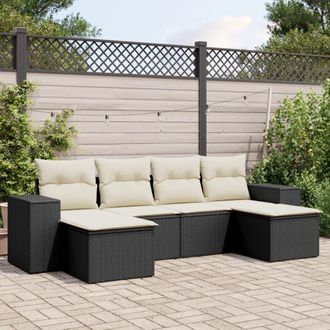 vidaXL Vidaxl - Set De Sof&aacute;s De Jard&iacute;n 6 Piezas Y Cojines Rat&aacute;n Sint&eacute;tico Negro