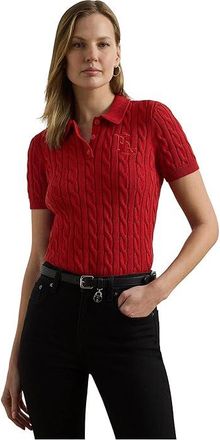 Lauren Ralph Lauren Cable-Knit Cotton Polo Sweater Womens Clothing Madison Red : XL