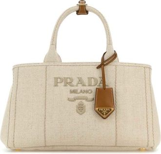 Prada Sand Canvas Shopping Bag