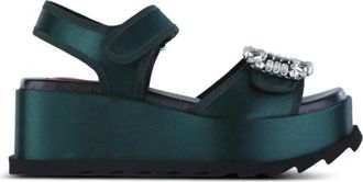Roger Vivier Schoenen, Dames, Groen, 40 EU, Verfraaide Plateau Sandalen