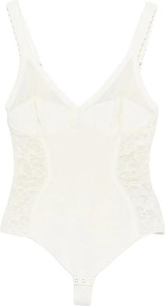 Elisabetta Franchi Bodysuit in gebreide stof en kant - Dames - Bodies - Wit - L - Katoen - Tops