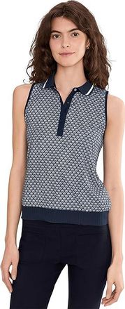 Callaway Sleeveless Scarf Geo Print Rib Collar Polo Womens Clothing Peacoat : 2XL (Womens 18-20), Elastane/Polyester