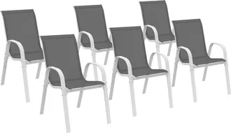 IDMarket Set Di 6 Sedie Da Giardino Impilabili Lyma In Metallo E Textilene, Bianco E Grigio