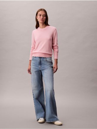 Calvin Klein Womens Extra Fine Merino Blend Crewneck Sweater - Pink - XS