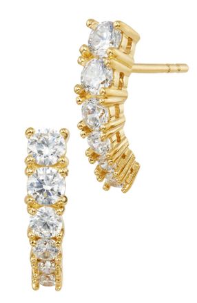 Savvy Cie Jewels GOLD PLATED OVER STERLING SILVER.925 WHITE CZ ARCED STUD EARRINGS