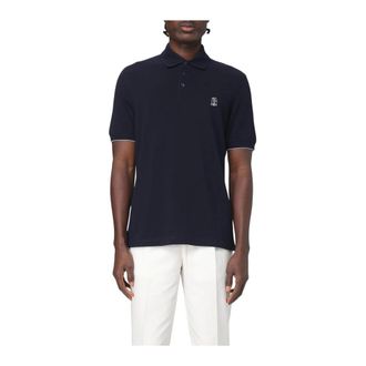 Brunello Cucinelli Tops, Heren, Blauw, XL, Katoen, Klassiek katoenen poloshirt