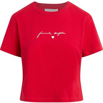 Favorite Daughter The Cropped Signature T-Shirt in Rouge Red at Nordstrom, Size X-Large