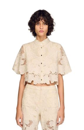 Sandro Cropped floral guipure shirt in Ecru at Nordstrom, Size X-Small