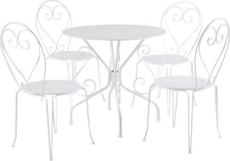 Vente-Unique Comedor de jard&iacute;n metal estilo hierro forjado : mesa + 4 sillas - Blanco - GUERMANTES