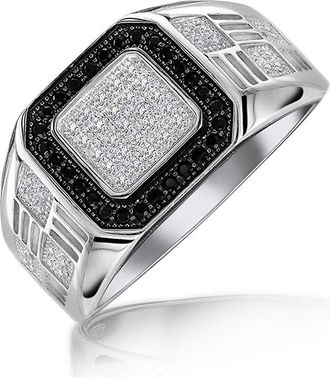 Bling Jewelry Mens Rhodium Plated Sterling Silver Pavé Cubic Zirconia Geometric Ring at Nordstrom Rack, Size 12