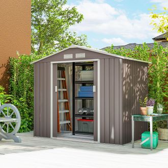 OUTSUNNY Garden Shed Storage Unit w/Locking Door Floor Foundation Vent in Grey