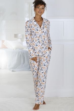 Vivance Pyjama VIVANCE DREAMS, Damen, Gr. 32/34, rosa (rosa, blau, gebl&uuml;mt), Single Jersey, Obermaterial: 50% Baumwolle, 50% Viskose, gebl&uuml;mt, klassisch lang,