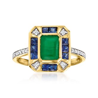 Ross-Simons Emerald and. Sapphire Ring With. Diamonds in 14kt Yellow Gold