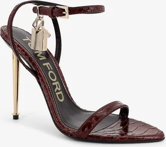 Tom Ford Womens Laminated Leather Sandals With Iconic Padlock Red Pelle
