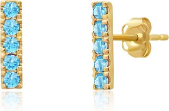 MAX + STONE 14k Yellow or White Gold Small Gemstone Bar Stud Earrings