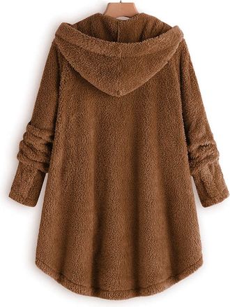 Generic Womens Fleece Jacket Button down Fluffy Sherpa Hoodie Thickened Loungwear Ladies Heavyweight Windbreak Jackets with Fuzzy Hood Winters Longline Overco