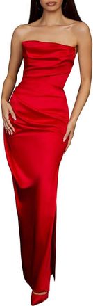 House of CB Adrienne Satin Strapless Gown in Scarlet at Nordstrom, Size X-Small A