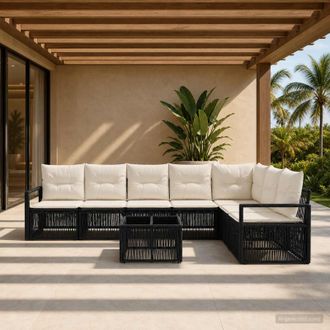 vidaXL Set Divano Da Giardino 8 Pz Nero Polyrattan Vidaxl