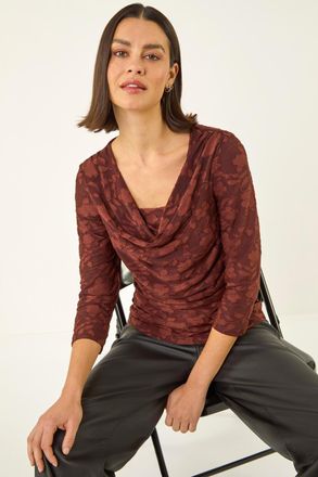 Roman Cowl Neck Jacquard Stretch Top