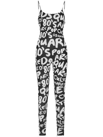 Dsquared2 text-print jumpsuit - women - Viscose/Viscose/Spandex/Elastane/Spandex/Elastane - L - Black