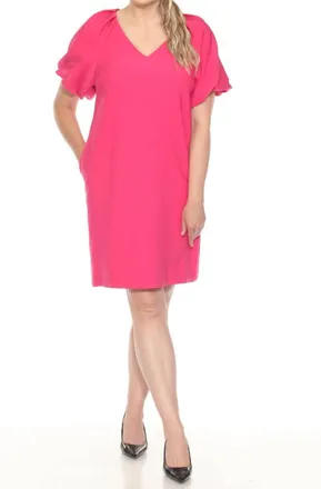 Joseph Ribkoff V-Neck Puff Sleeve Mini Shift Dress In Geranium