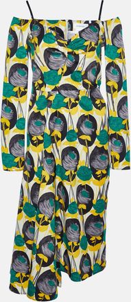 Sportmax Yellow Floral Print Faille Asymmetric Midi Dress