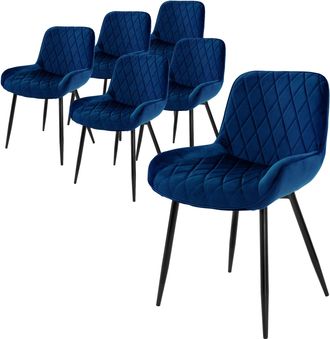 ML Design Ml-design Set 6x Sillas De Comedor Azul Moderno 81 Cm Asiento Tapizado De Terciopelo Transpirable Y Suave Con Patas De Metal Sill&oacute;n Con Respaldo Ergon
