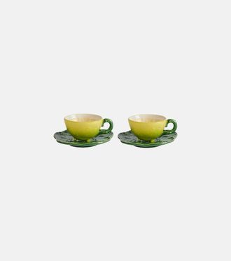 Bordallo Pinheiro Lemon set of 2 teacups and saucers